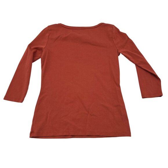 Talbots Petite Pima Cotton Long Sleeve Rust Red Tee Shirt P - Picture 4 of 4
